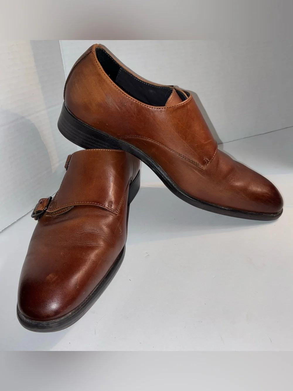 Nordstrom Men's Tan Leather Single Monk Strap Slip-On Loafers